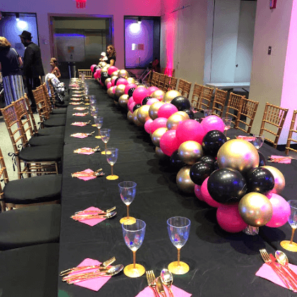 Pink, gold, and black table runner decor inspo