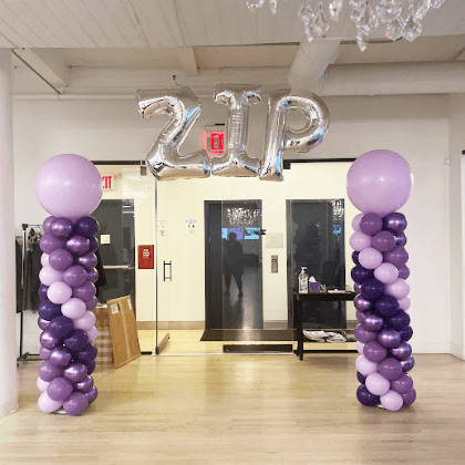 Silver and Purple Floating Name Balloon Arch