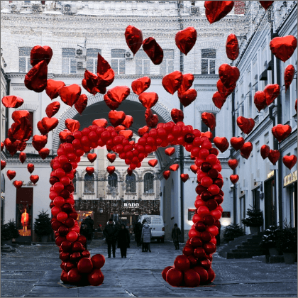 Romantic Red Heart Balloon Arch