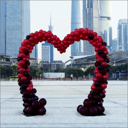 Maroon and Red Heart Balloon Arch