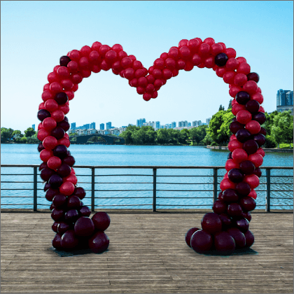 Romantic Red and Maroon Heart Balloon Arch