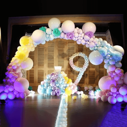 Pastel Organic Balloon Mega Arch for 9th Birthday