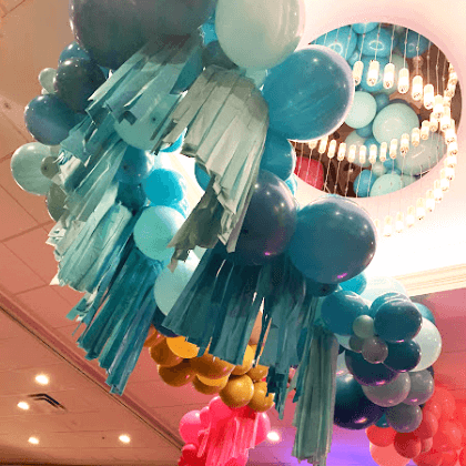 Colorful and chic ceiling balloon decor