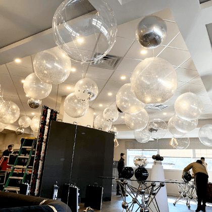 Clear ceiling balloon decor