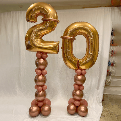 Twenty Gold and Rose Gold Number Balloon Column