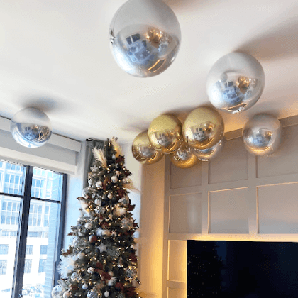 Silver and Gold Ceiling Balloon Decor for Christmas