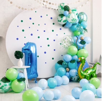 Green and blue 1st birthday balloon decor inspo