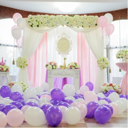 White, pink, and purple balloon decor inspo